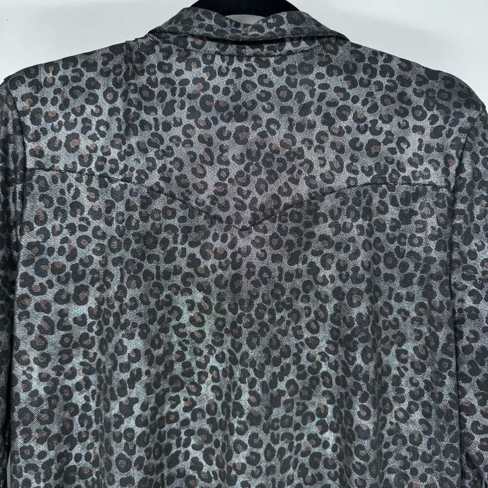 Roper Metallic Animal Print Shirt Women's XL Western Glam Indie Sleaze